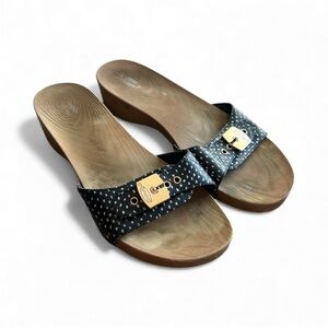 Dr. Scholl's Black polka dots wooden original clog Sandals Sz 9